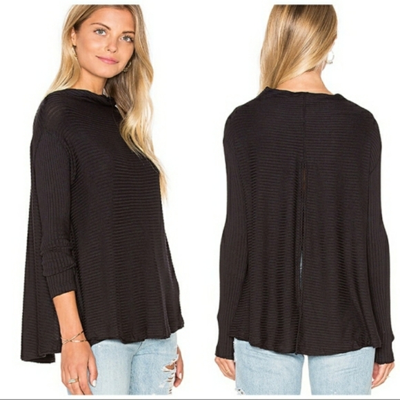 We the Free Lover Ribbed Split Back Black Sweater Womens Sz XS - Picture 1 of 10